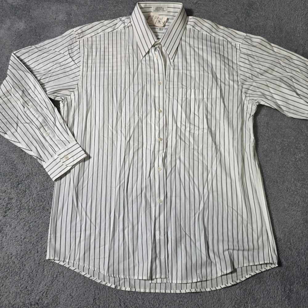 Bill Robinson Mens 16 34‎ Button Down Shirt White Black Pinstripe Cotton Vintage